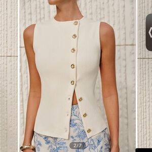 Asymmetrical Cream vest with Gold Buttons